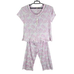 Womens Body Touch Pink White Floral Pajama Set Top & Bottom Size XL